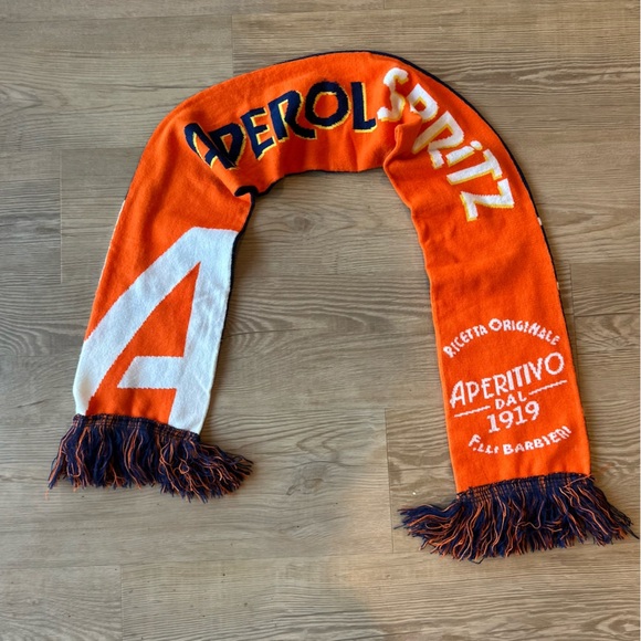 Aperol Spritz reversible Ski Scarf Orange & Blue Tassel Winter Wrap Apres-Ski - Picture 9 of 9